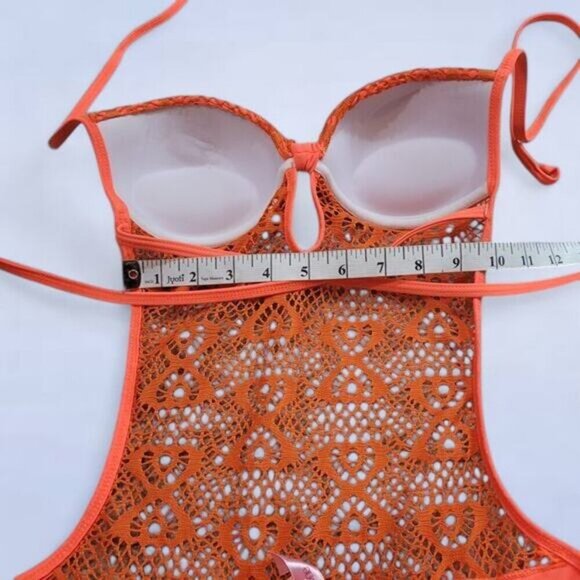Anemone Bright Orange Crochet Lace One Piece Bathing Suit - Size‎ Small - Picture 2 of 6